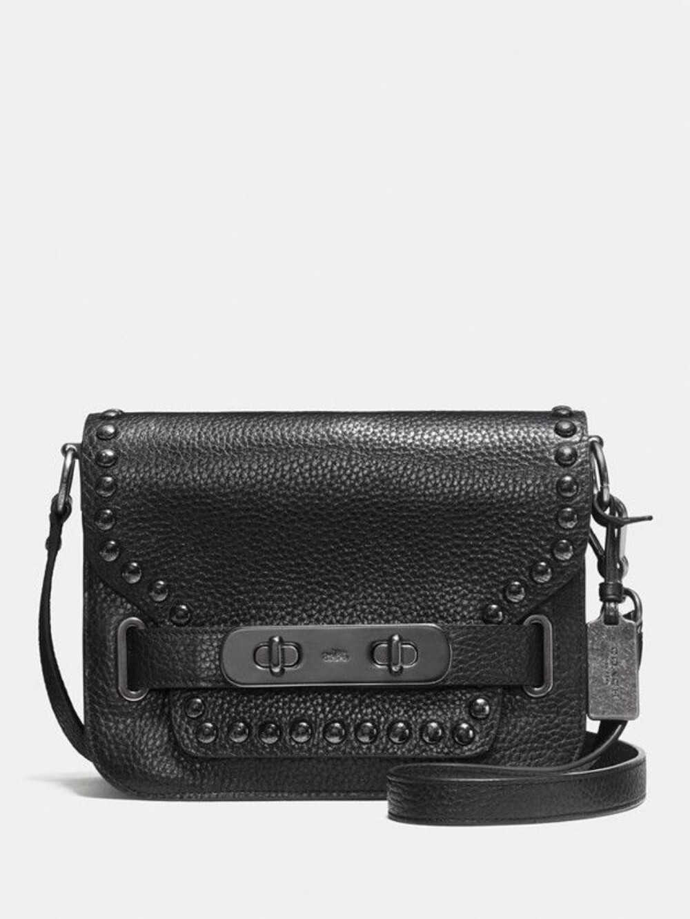 Coach Black Pebbled Leather Crossbody with Stud Detailing